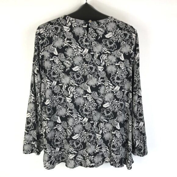 J. Jill Floral Print Ruffle Hem Blouse Women's Large 100% Rayon Spring Career - Picture 9 of 15